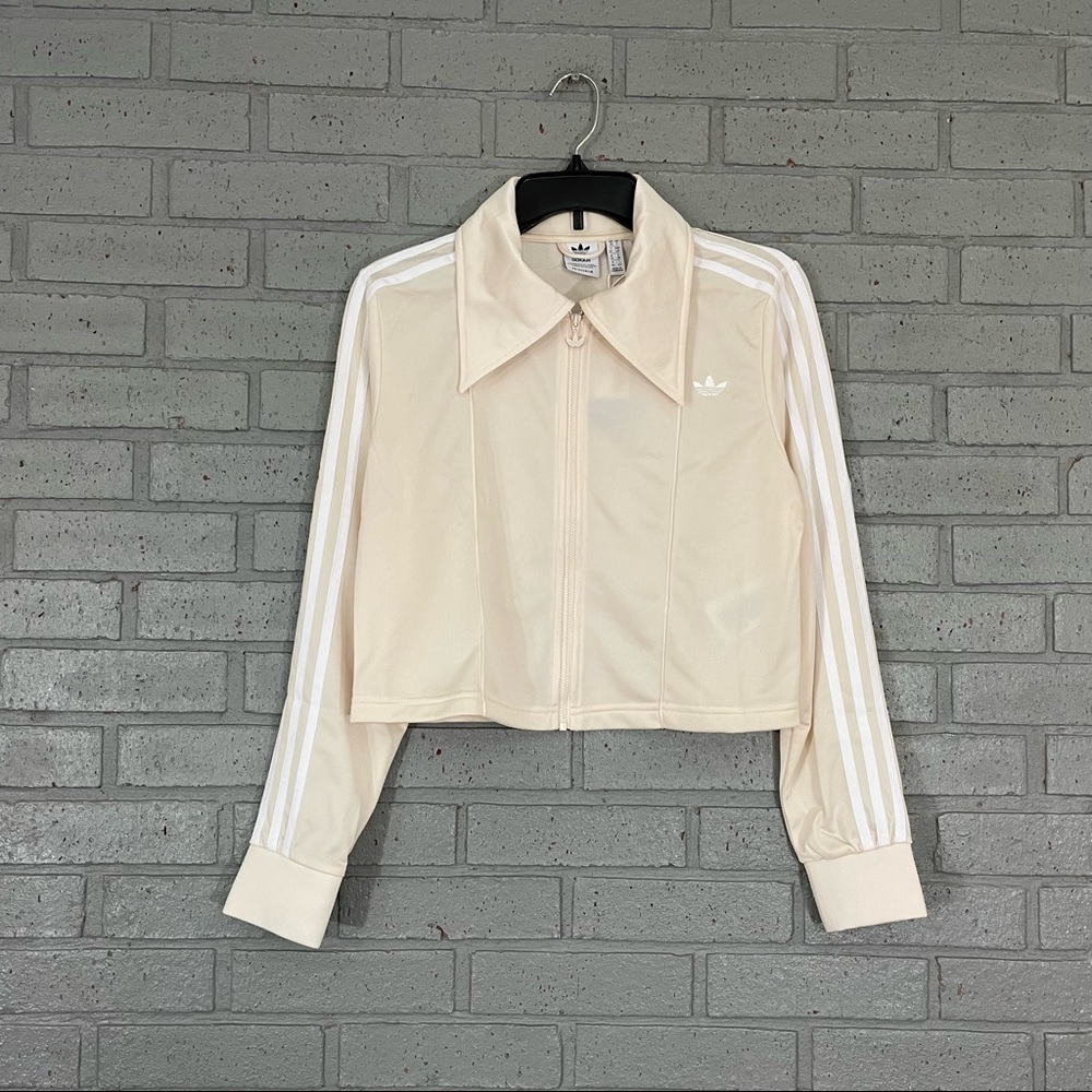 Womens Size S Adidas SAMPLE Cropped Wide Collar 3 Stripes Track Jacket Side Zips
